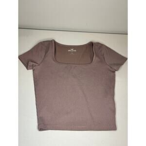 Hollister Ribbed Crop Top XS Pink Short Sleeve Fitted Baby Tee